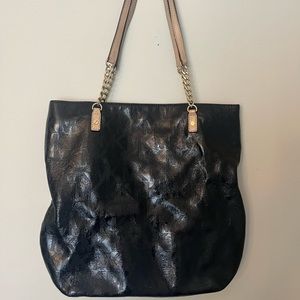 Michael Kors Jet Set Chain Tote Bag MK Sig Patent Leather BLACK